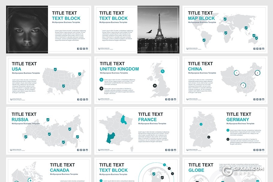 100页3种主题配色 扁平化商务风格数据统计分析ppt模板 - 顶尖PPT