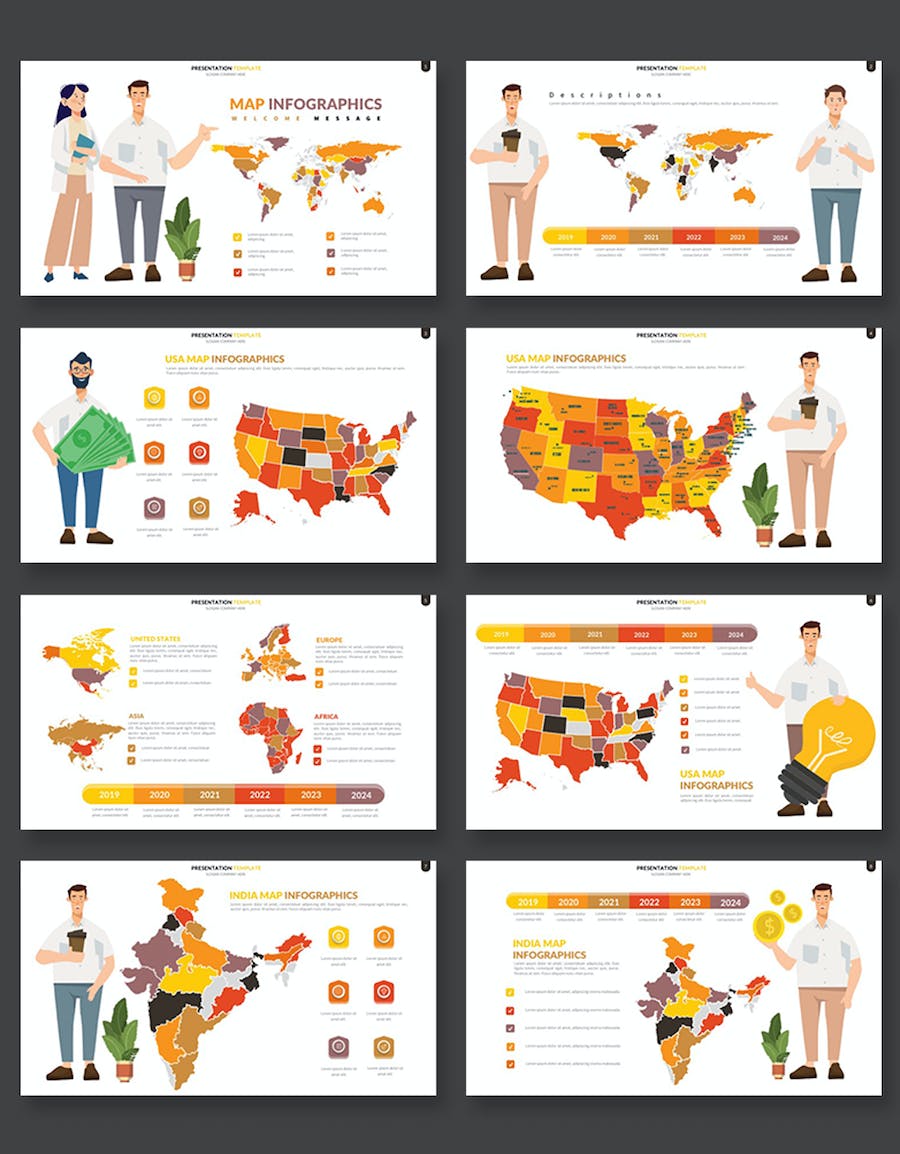 橙色系世界各个国家地图PPT模板 - 顶尖PPT