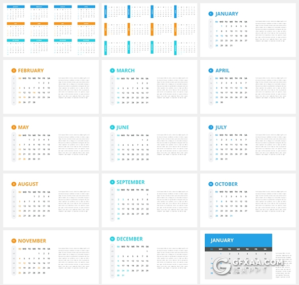 创意日历keynote格式模板 10种配色 - 顶尖PPT