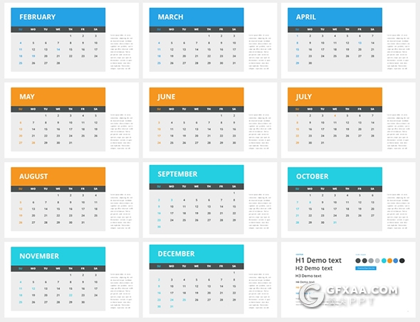 创意日历keynote格式模板 10种配色 - 顶尖PPT