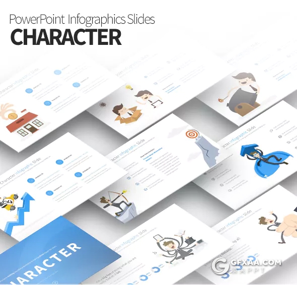 35页精美商务卡通人物图形PPT模板 11种主题配色 - 顶尖PPT