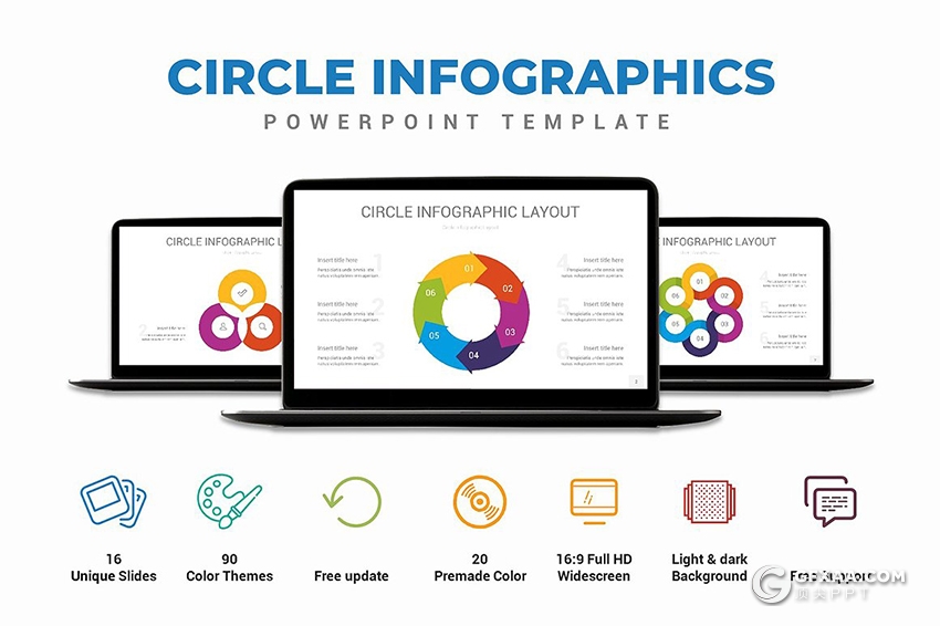 创意圆形商务数据图形PPT模板 多种主题配色 - 顶尖PPT