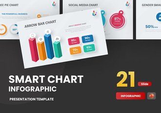 彩色微立体风格智能数据图表环形柱形折线图PPT模板 - 顶尖PPT