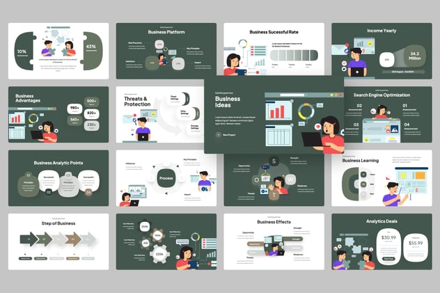 商业数据分析业绩信息图形Keynote模板 - 顶尖PPT