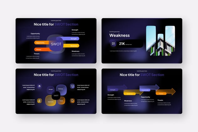 SWOT玻璃质感信息图形PPT模板 - 顶尖PPT