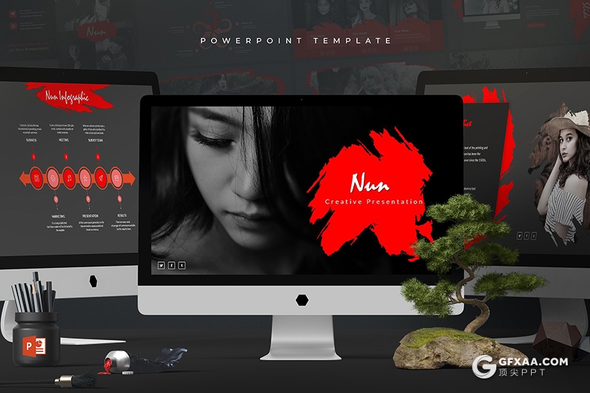 30页创意泼墨笔刷效果通用keynote模板 5种主题配色 - 顶尖PPT