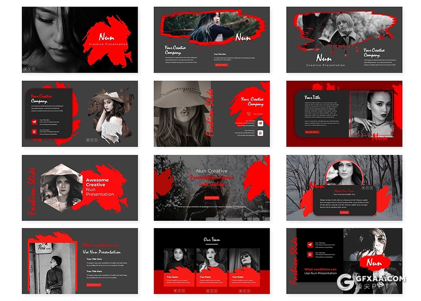 30页创意泼墨笔刷效果通用keynote模板 5种主题配色 - 顶尖PPT