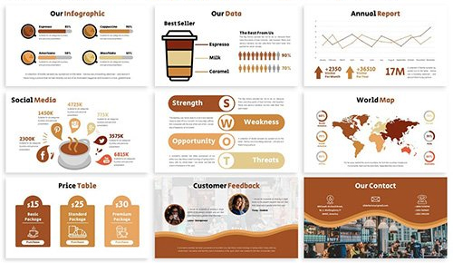 30页咖啡展示营销PPT模板 3种主题配色 - 顶尖PPT