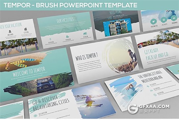 30页沙滩大海旅游景点展示介绍PPT模板 - 顶尖PPT