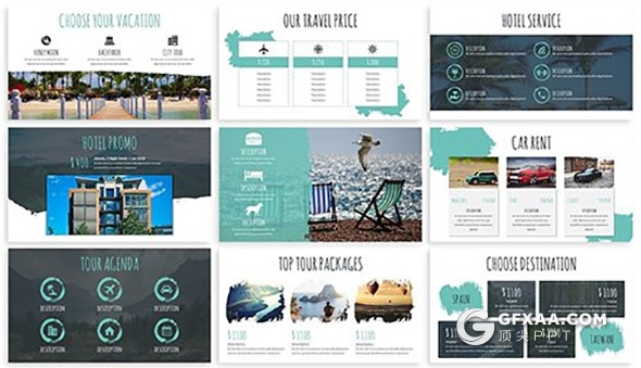 30页沙滩大海旅游景点展示介绍PPT模板 - 顶尖PPT