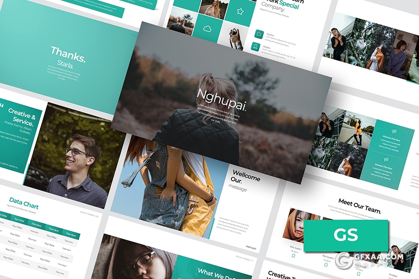 56页扁平化文艺摄影图片展示Google Slide模板 - 顶尖PPT