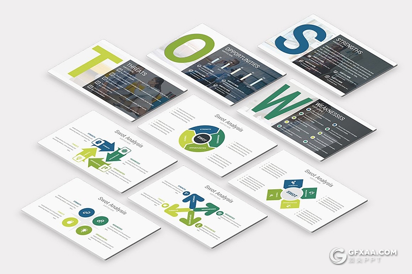 10页SWOT态势分析PPT模板 10种配色主题 - 顶尖PPT