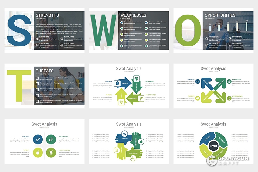 10页SWOT态势分析PPT模板 10种配色主题 - 顶尖PPT
