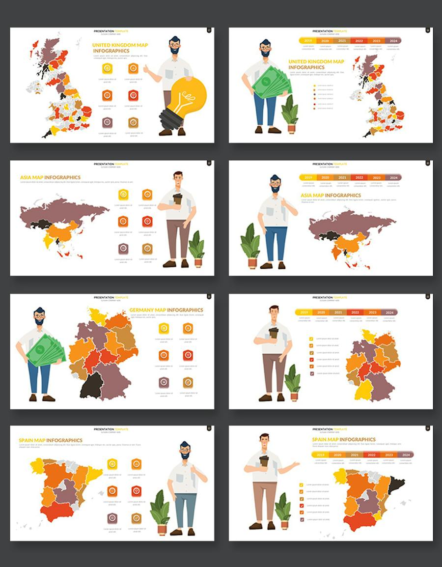 橙色系世界各个国家地图PPT模板 - 顶尖PPT