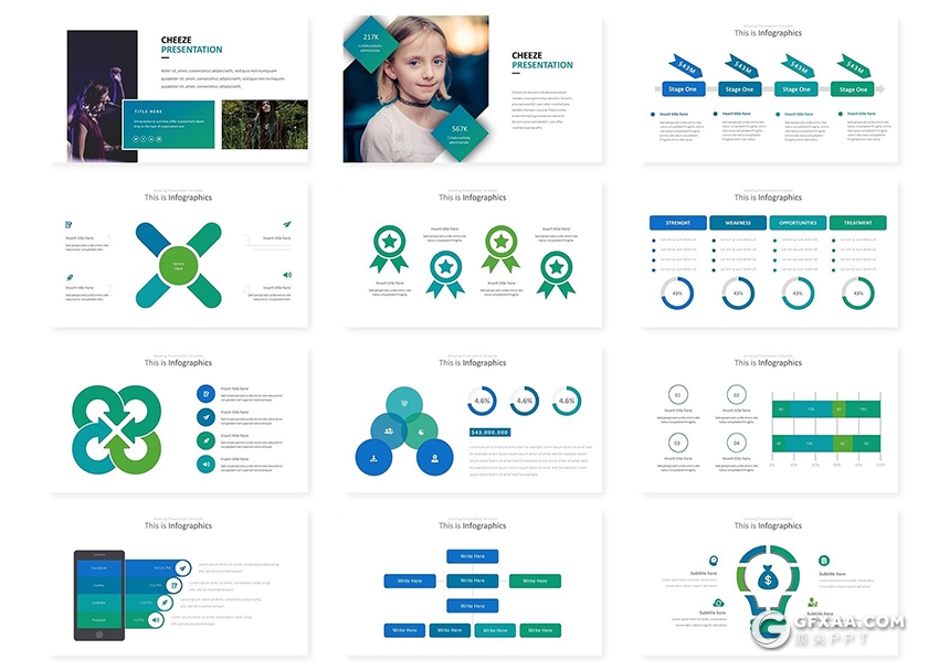 30页5种配色欧美商务团队架构ppt模板 - 顶尖PPT