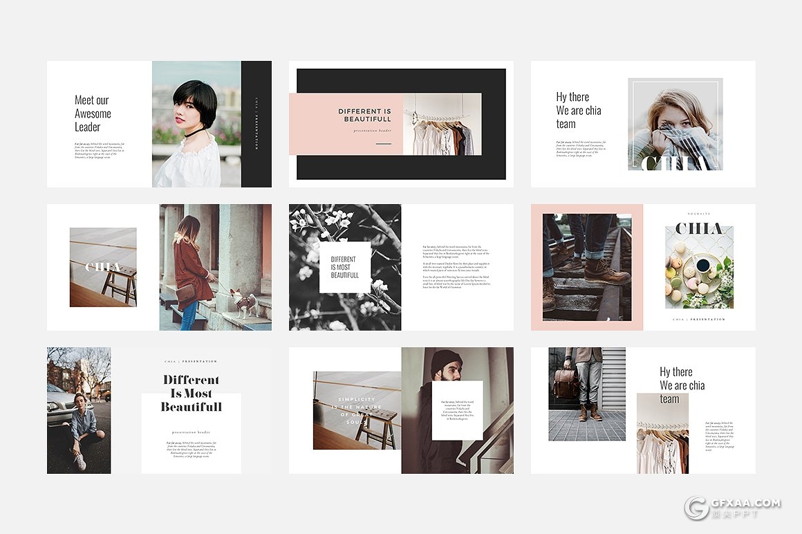 50多页极简文艺模特图片展示keynote模板 - 顶尖PPT
