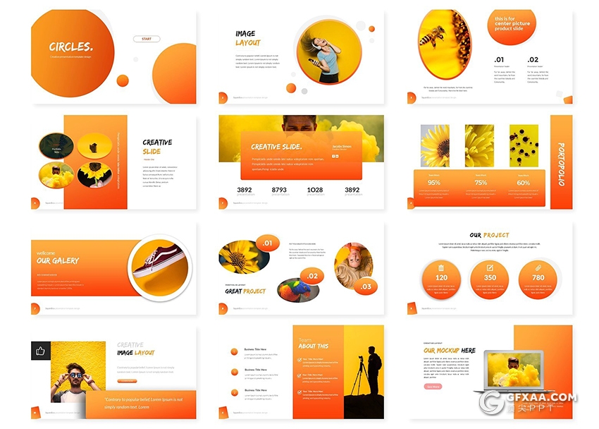 30页创意圆形组合商务Google Slides模板 - 顶尖PPT