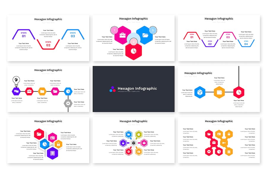 六边形信息图形数据可视化展示Keynote模板 - 顶尖PPT