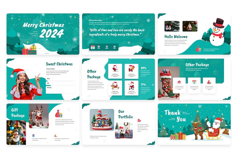 圣诞快乐卡通插画圣诞场景圣诞老人圣诞节PPT模板 - 顶尖PPT