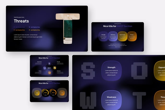 SWOT玻璃质感信息图形PPT模板 - 顶尖PPT