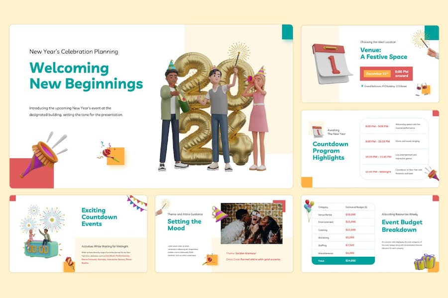 新年派对2024新年祝福新年活动策划PPT模板 - 顶尖PPT
