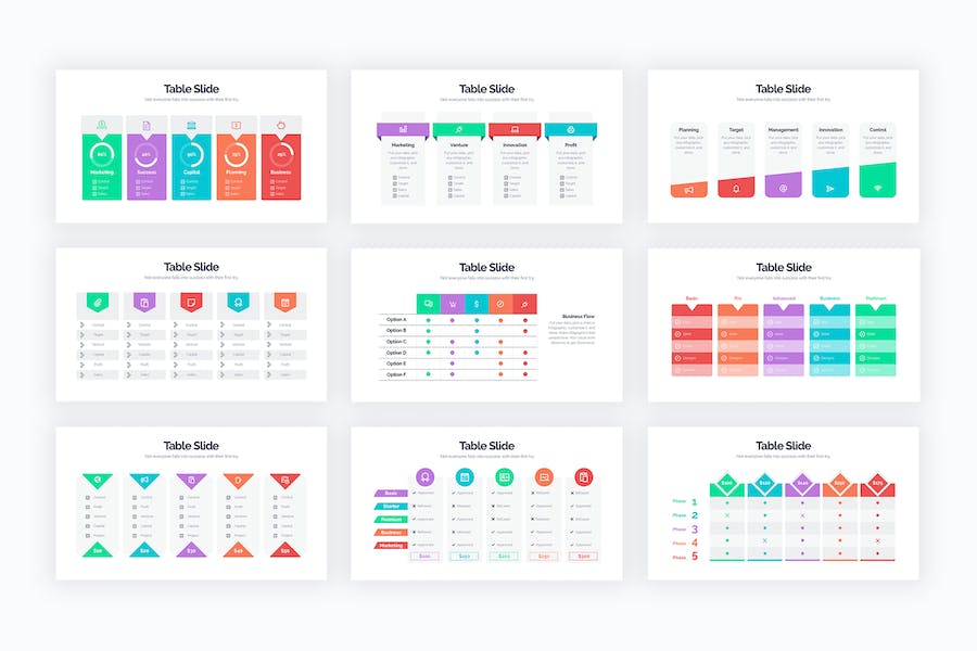 商务数据表格对比展示PPT图形模板 - 顶尖PPT