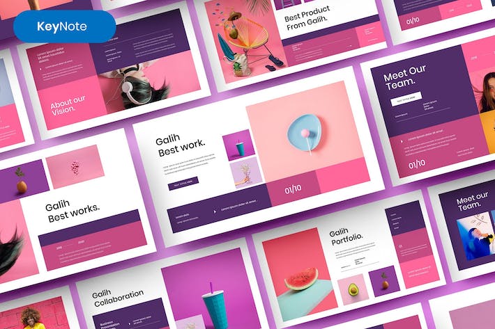粉紫色图片拼贴商务Keynote模板 - 顶尖PPT