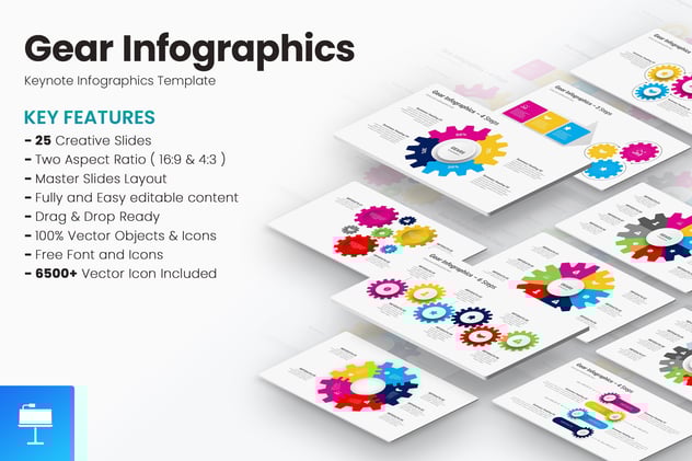 齿轮机械信息图形基础Keynote模板 - 顶尖PPT
