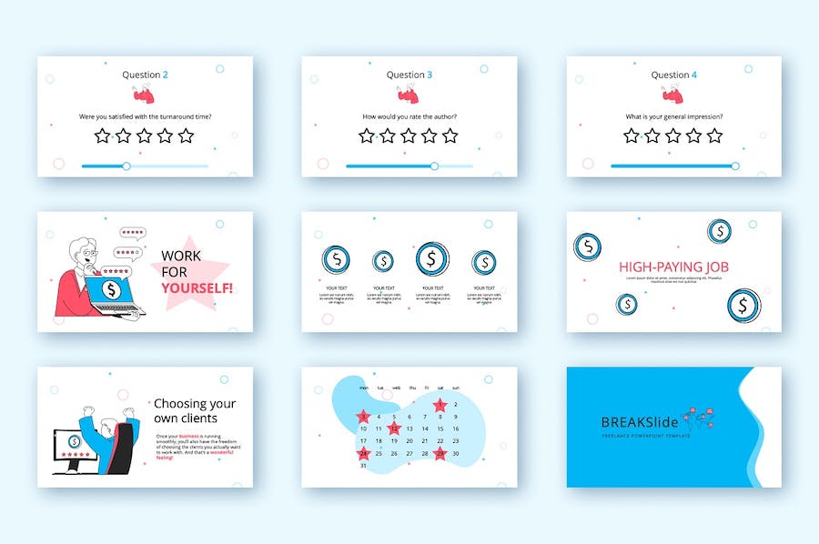 创意人物插画自由职业人主题PPT模板 - 顶尖PPT