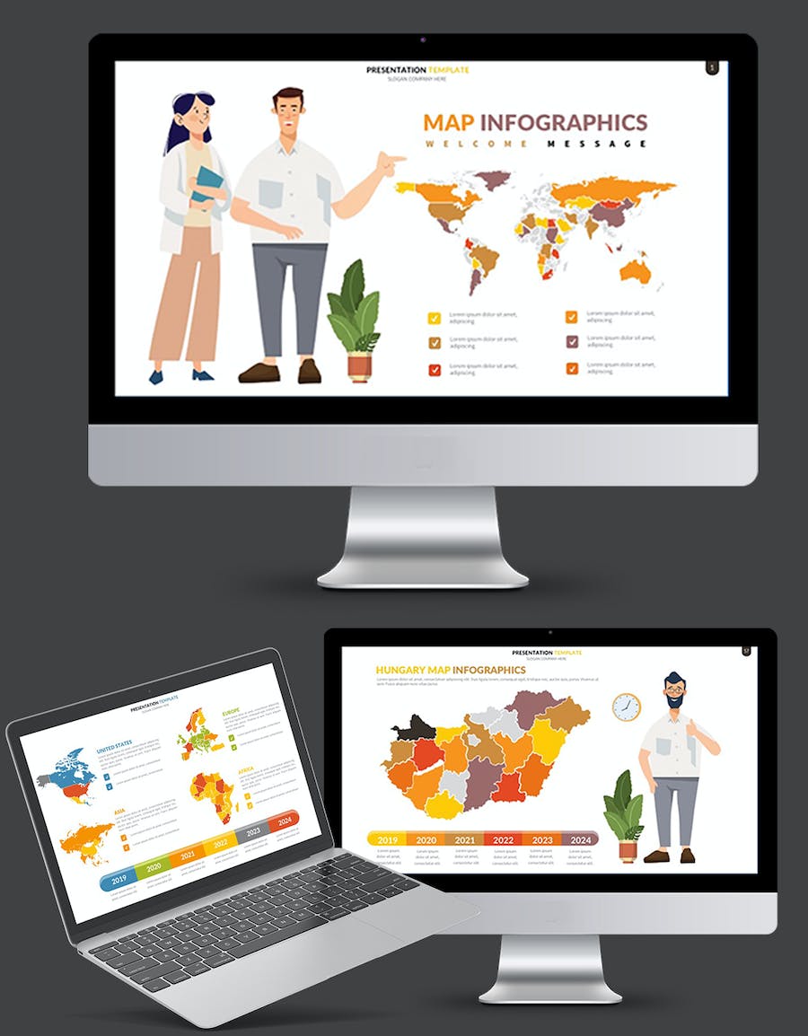 橙色系世界各个国家地图PPT模板 - 顶尖PPT