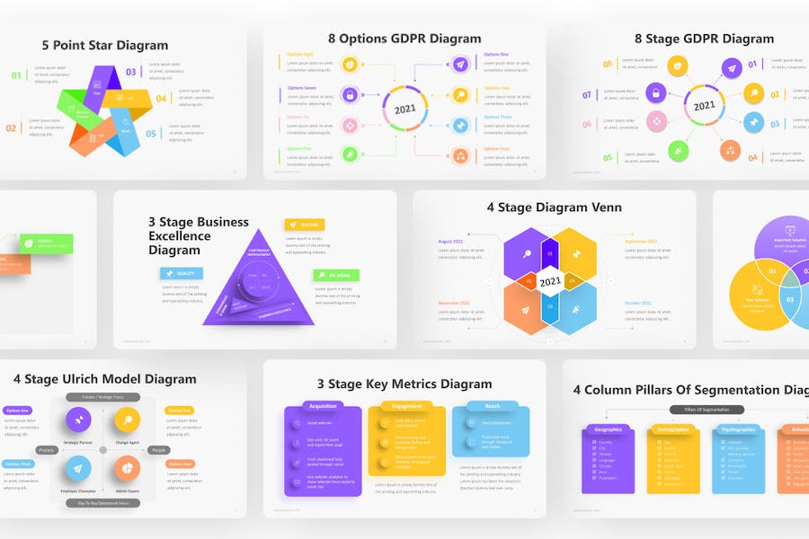 彩色信息图形图表PPT模板 - 顶尖PPT