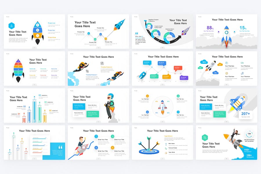 火箭发射人物插画时间轴图形图表PPT模板 - 顶尖PPT