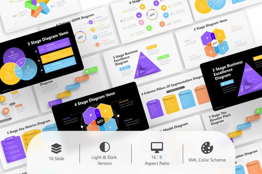 彩色信息图形图表PPT模板 - 顶尖PPT