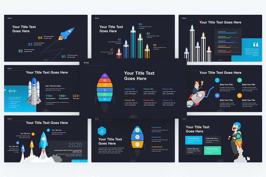 火箭发射人物插画时间轴图形图表PPT模板 - 顶尖PPT