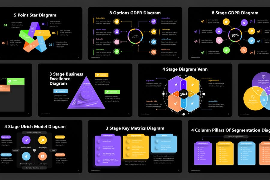 彩色信息图形图表PPT模板 - 顶尖PPT