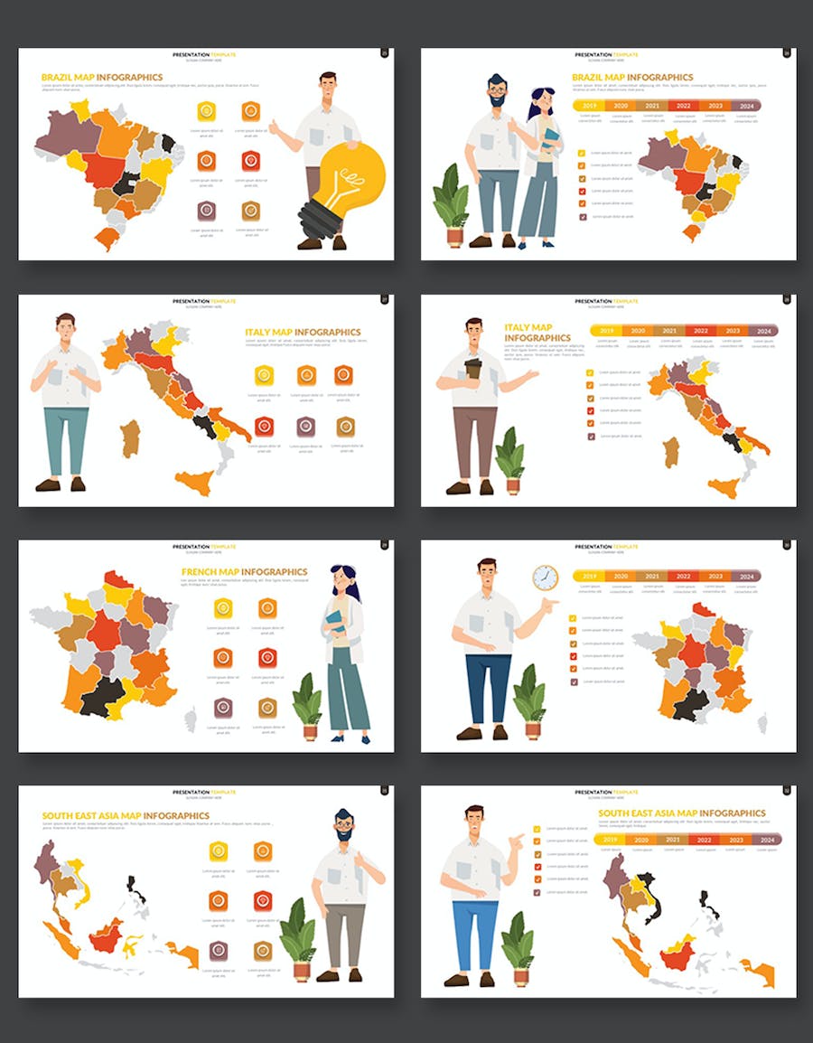 橙色系世界各个国家地图PPT模板 - 顶尖PPT