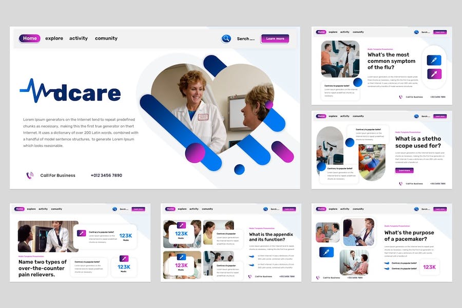 蓝白色医疗卫生主题Keynote演示模板 - 顶尖PPT