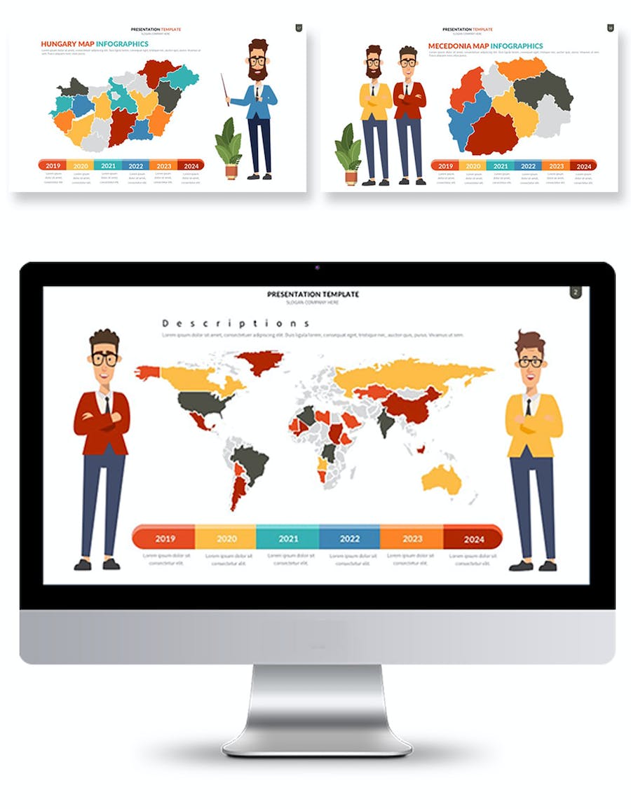 人物插画世界国家地图keynote模板 - 顶尖PPT