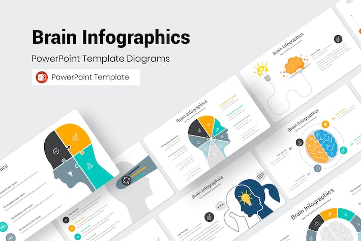扁平化大脑信息图形PPT模板 - 顶尖PPT