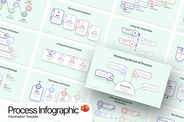 微立体风格线性步骤流程图形PPT模板 - 顶尖PPT
