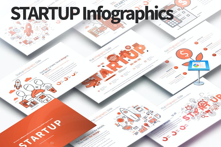 创意橙色创业主题演讲信息图表keynote模板 - 顶尖PPT