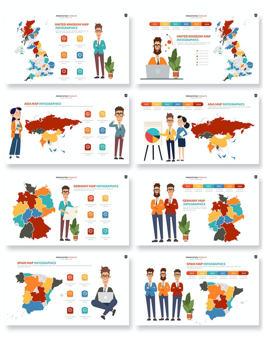 人物插画世界国家地图keynote模板 - 顶尖PPT