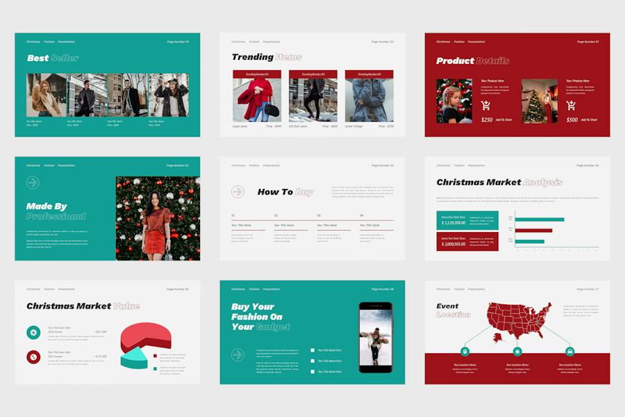 扁平化时尚圣诞节活动主题国外PPT模板 - 顶尖PPT