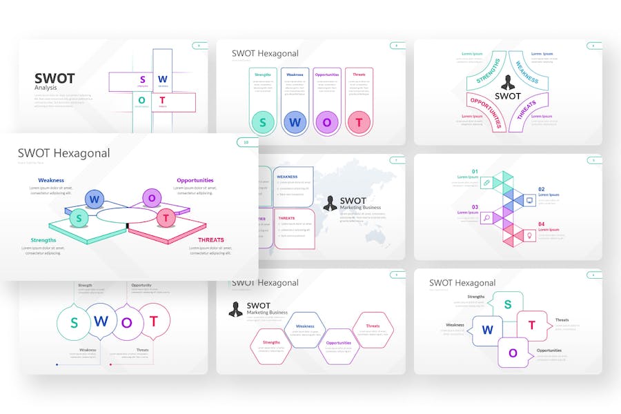 彩色线条SWOT信息图形keynote模板 - 顶尖PPT