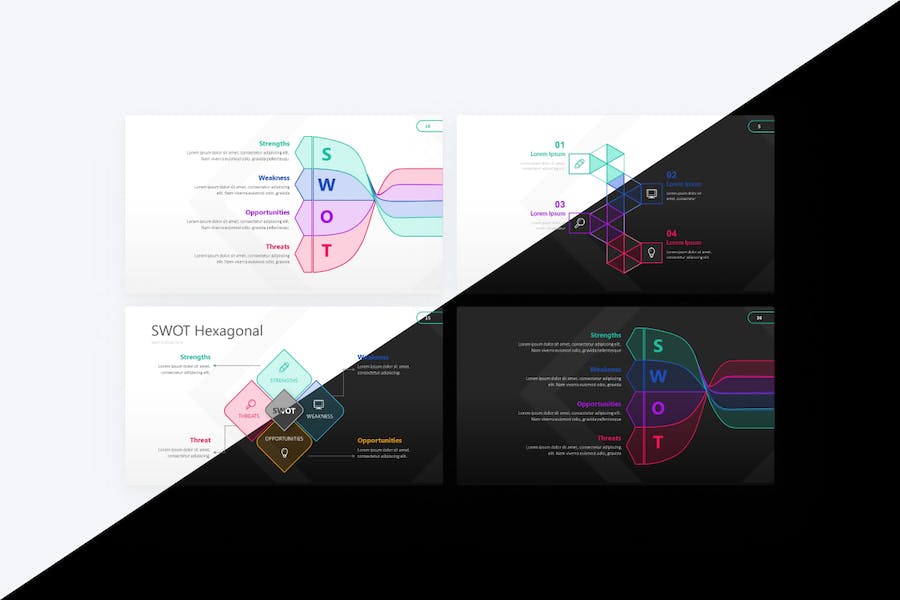 彩色线条SWOT信息图形keynote模板 - 顶尖PPT