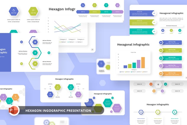 彩色微立体六边形信息图形PPT模板 - 顶尖PPT
