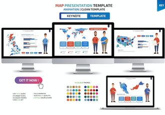 人物插画世界各国地图区域keynote模板 - 顶尖PPT