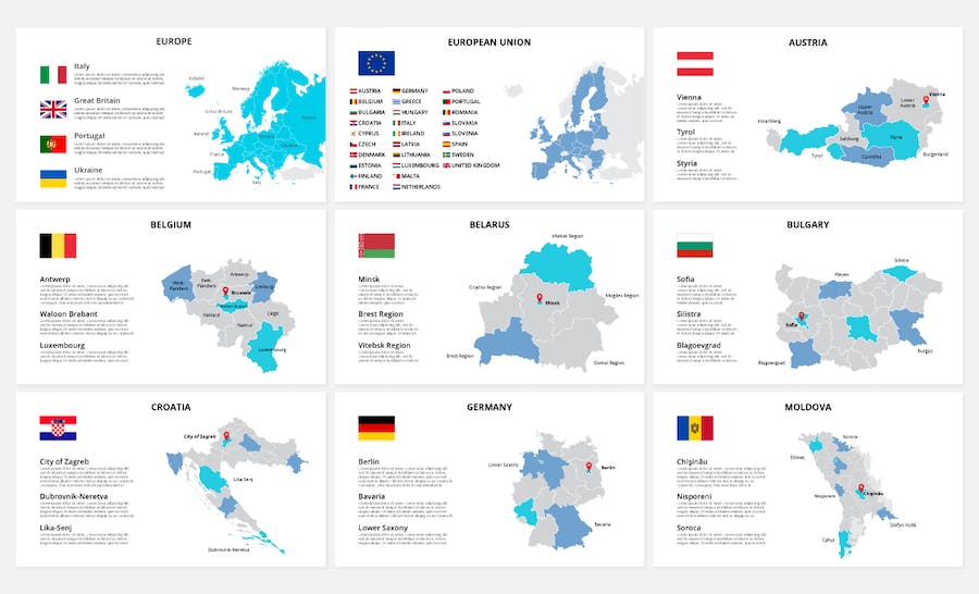 欧洲各个国家地图PPT动画模板 - 顶尖PPT