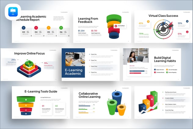 彩色立体金子塔漏斗图形keynote模板 - 顶尖PPT