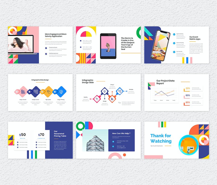 创意几何图形简约PPT模板 - 顶尖PPT